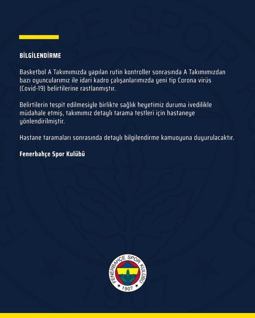 Fenerbahçe Beko'da koronavirüs alarmı