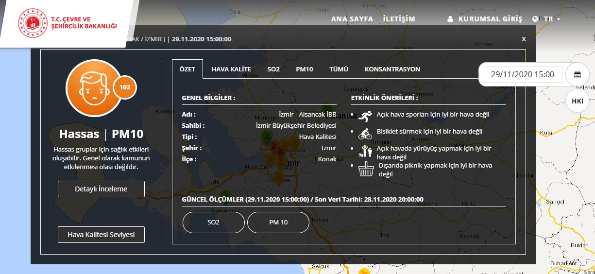 İzmir'in havası 'hassas' olarak ölçüldü