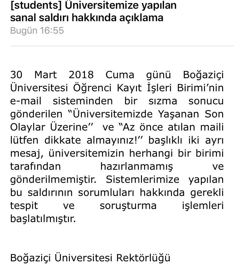 Boğaziçi Üniversitesi'nden bir mail daha: Sistemimize saldırı yapıldı