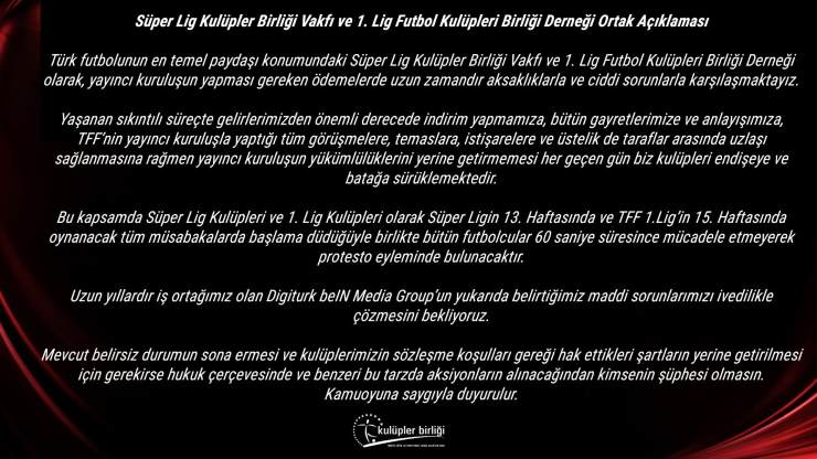 Kulüplerden Bein Sports protestosu: Maçın ilk dakikası oynanmayacak