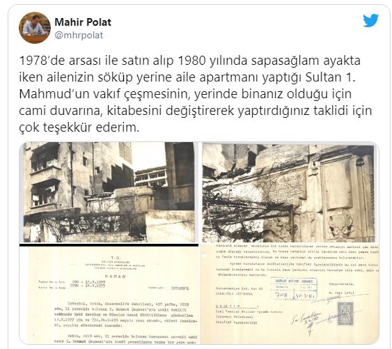 Polat'tan Çamlı'ya: Tarihi çeşmeyi aileniz söküp yerine apartman yaptı