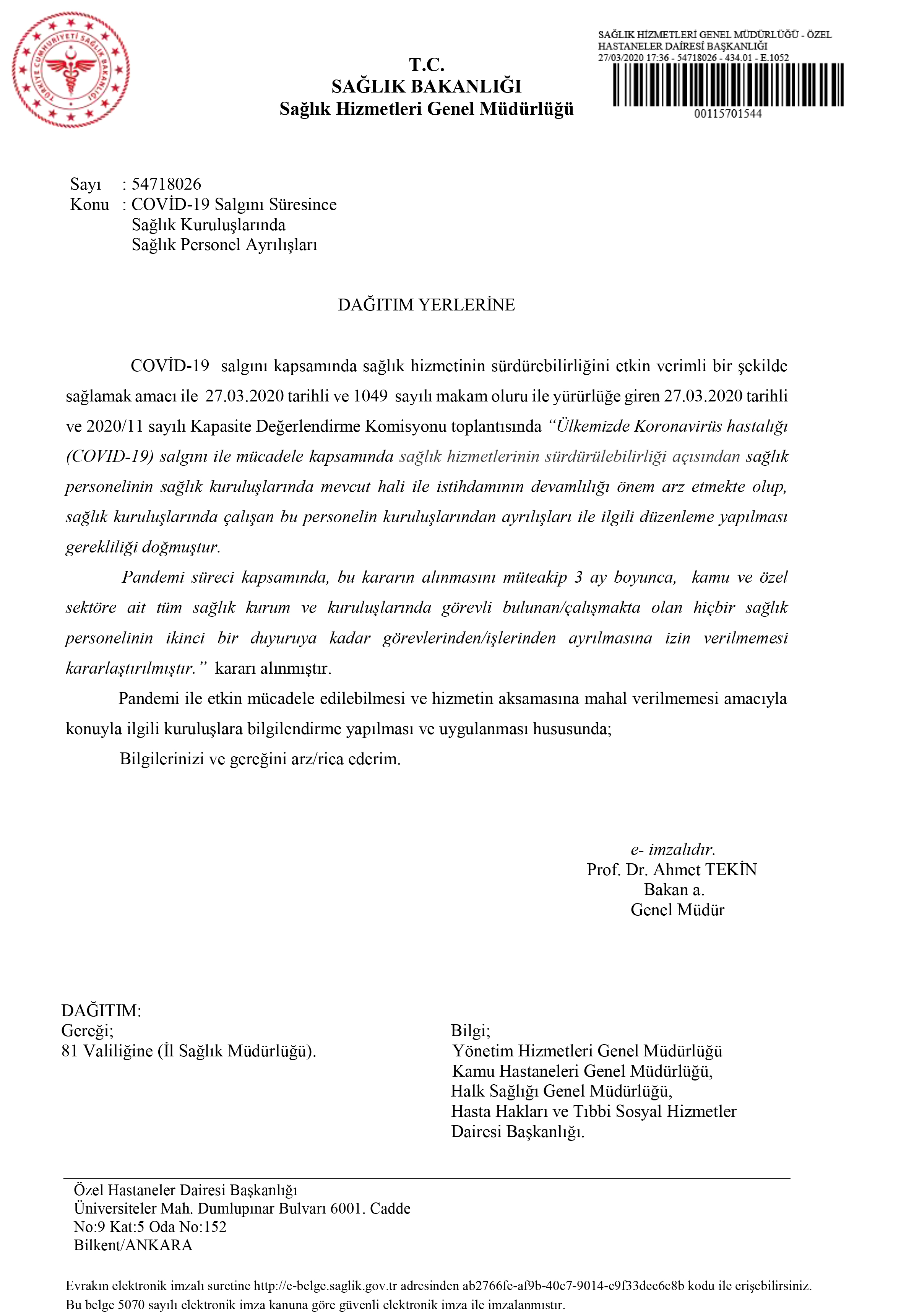 Sağlık Bakanlığı duyurdu! Sağlık çalışanlarına istifa kısıtlaması