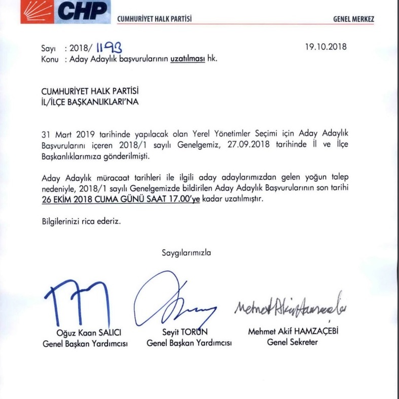 CHP'de başvuru süresi uzatıldı