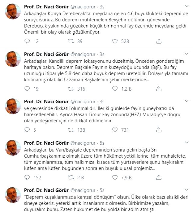 Van'daki depremin ardından Naci Görür'den önemli uyarı: Başkale Fayı, 5.8'den daha büyük deprem üretebilir