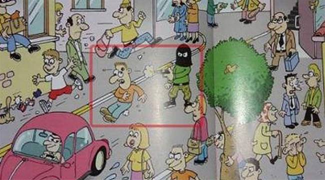 İlkokul kitabında silahla kafaya ateş eden maskeli şahıs görseli!