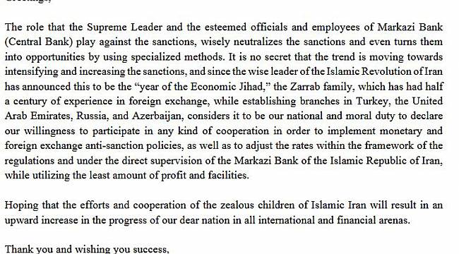 Savcılık: Sarraf’ın 'Ekonomik Cihat' Mektubu Açık Edildi