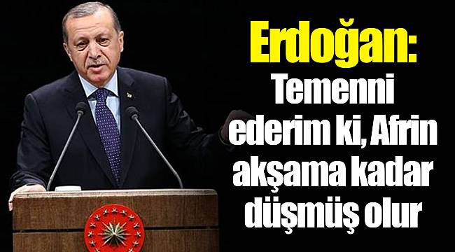 Erdoğan: Temenni ederim ki, Afrin akşama kadar düşmüş olur