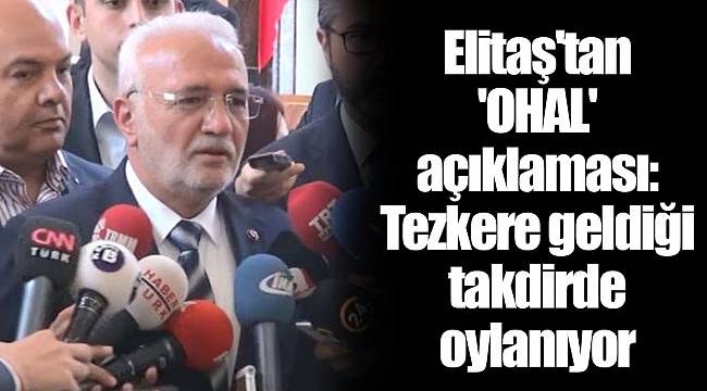 Elitaş'tan 'OHAL' açıklaması: Tezkere geldiği takdirde oylanıyor