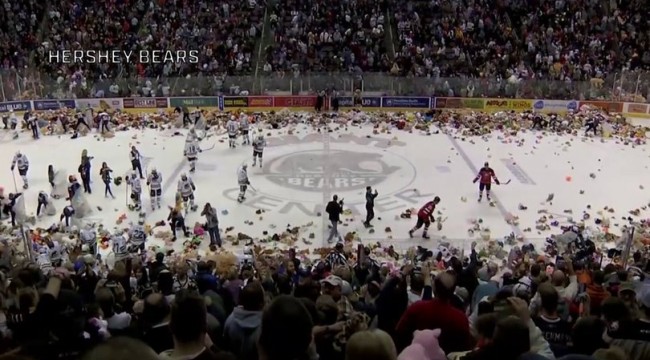 Buz hokeyi sahasına 34 binden fazla oyuncak ayı yağdı