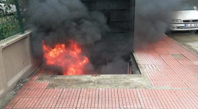 Yer altı çöp konteynerine atılan izmarit yangın çıkardı