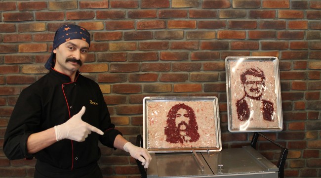 Etleri boya, tepsiyi tuval olarak kullanıyor