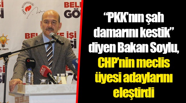 “PKK’nın şah damarını kestik” diyen Bakan Soylu, CHP’nin meclis üyesi adaylarını eleştirdi