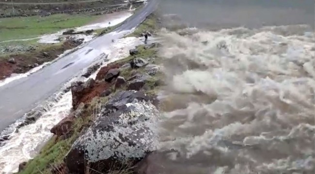 Yağmur suları sel oldu, yolu kapladı