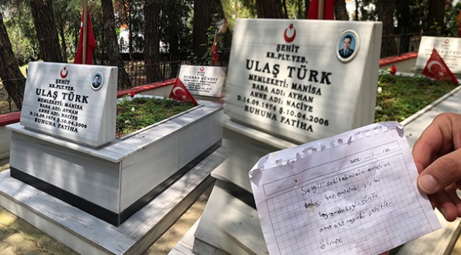 Şehit mezarına bırakılan not duygulandırdı