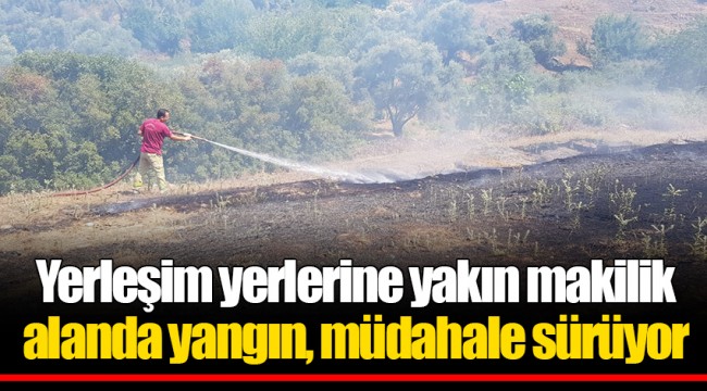 Yerleşim yerlerine yakın makilik alanda yangın, müdahale sürüyor