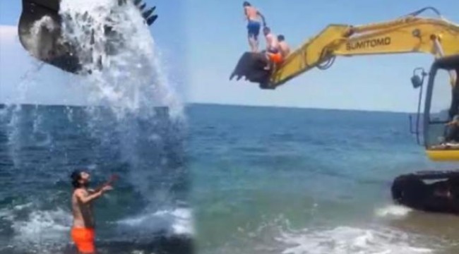 İş makinesiyle böyle eğlendiler