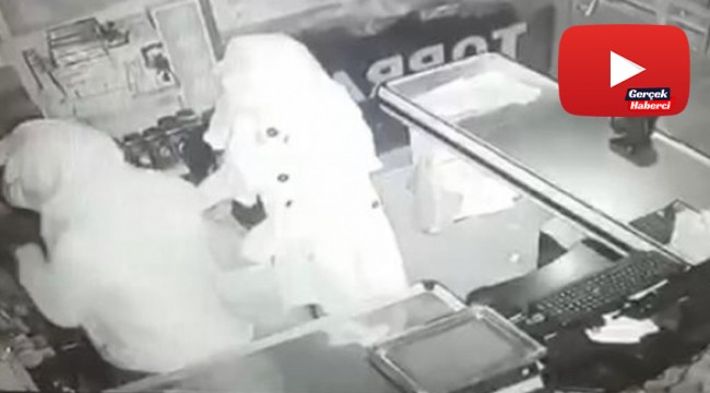 Kadın elbiseli hırsızlar market soydu