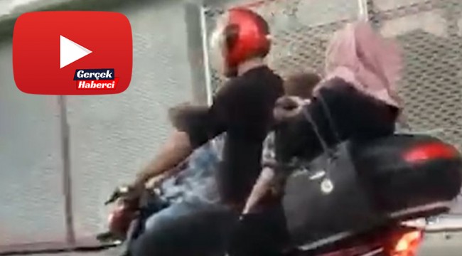Motosiklete 5 kişi bindiler