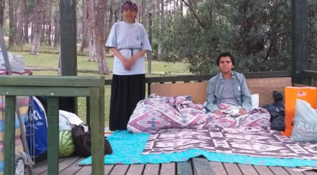 Parktaki çardak anne ve oğluna ev oldu
