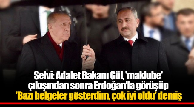 Selvi: Adalet Bakanı Gül, 'maklube' çıkışından sonra Erdoğan'la görüşüp 'Bazı belgeler gösterdim, çok iyi oldu' demiş