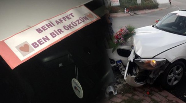 Sevgilisinin gönlünü almaya giderken kaza yaptı