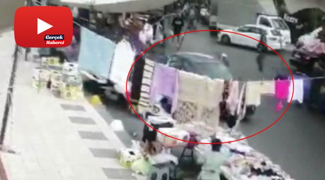 Fren yerine gaza basan sürücü otomobiliyle pazara böyle daldı
