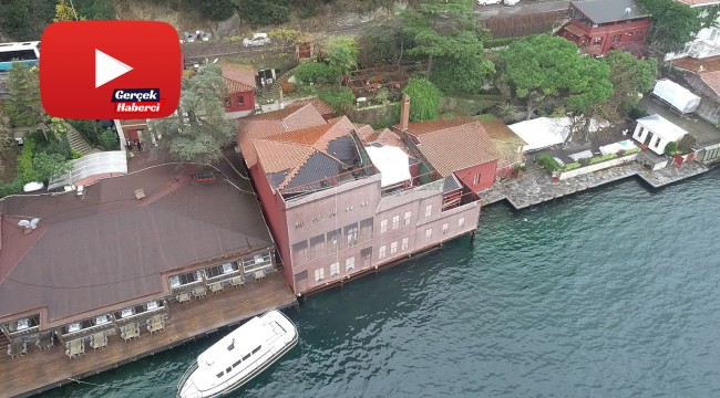 Gemi çarpan yalının son hali havadan görüntülendi