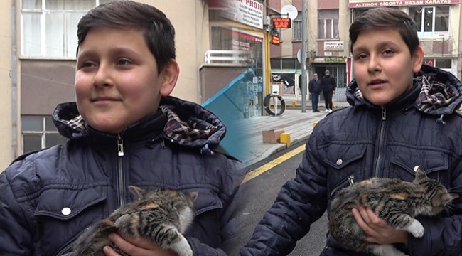 İtfaiye ekiplerinin kurtardığı kediyi 14 yaşındaki çocuk sahiplendi