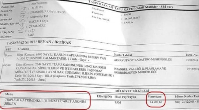 Katar emirinin şirketi Kanal İstanbul güzergahında 44 dönüm arazi almış