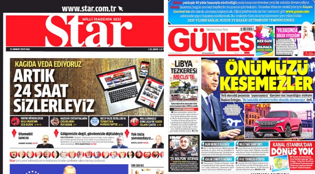 Star ve Güneş bu manşetlerle veda etti