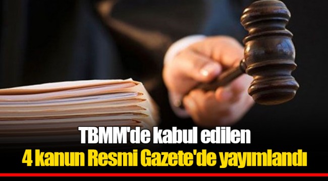 TBMM'de kabul edilen 4 kanun Resmi Gazete'de yayımlandı