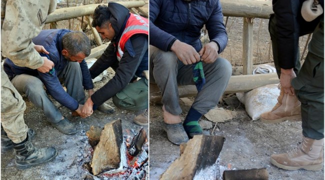 Asker ayağındaki çorabı çıkarıp depremzedeye giydirdi