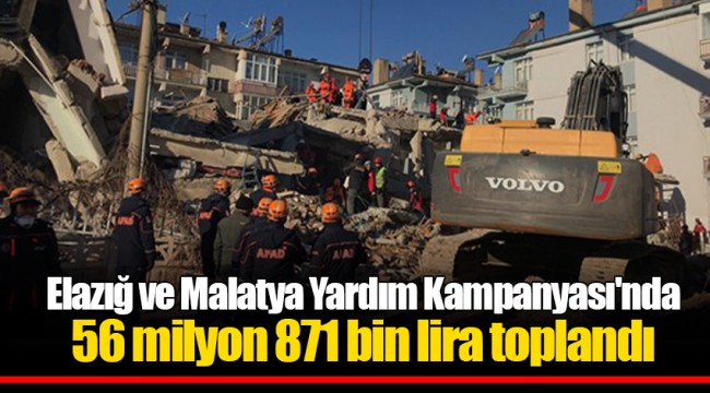 Elazığ ve Malatya Yardım Kampanyası'nda 56 milyon 871 bin lira toplandı