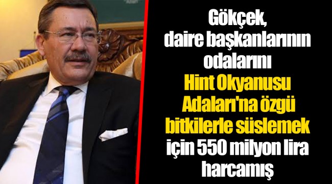 Gökçek, daire başkanlarının odalarını Hint Okyanusu Adaları'na özgü bitkilerle süslemek için 550 milyon lira harcamış