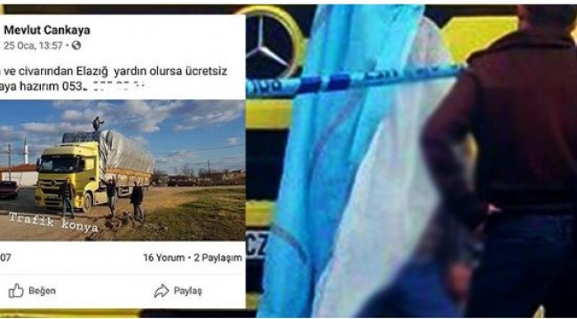 Depremzedelere ücretsiz yardım malzemesi taşıyabileceğini duyurduğu kamyonuna kendini astı