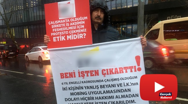 Tazminatsız kovulduğu iş yeri önünde tek kişilik eylem