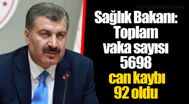 Sağlık Bakanı: Toplam vaka sayısı 5698 can kaybı 92 oldu