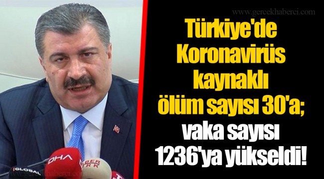Türkiye'de Koronavirüs kaynaklı ölüm sayısı 30'a; vaka sayısı 1236'ya yükseldi!
