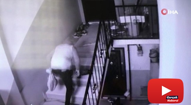 Korona virüsü fırsat bilerek apartmana dadanan hırsızın ayakkabı çaldığı anlar kamerada