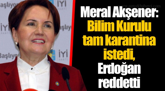 Meral Akşener: Bilim Kurulu tam karantina istedi, Erdoğan reddetti
