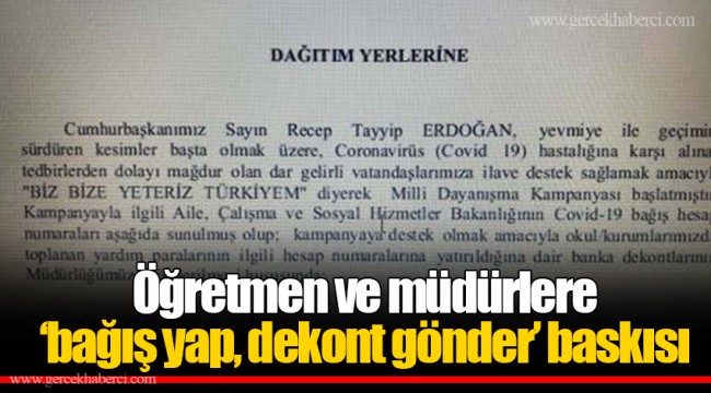 Öğretmen ve müdürlere ‘bağış yap, dekont gönder’ baskısı
