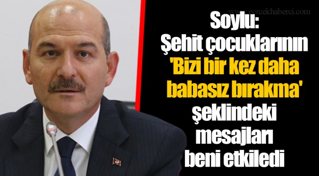 Soylu: Şehit çocuklarının 'Bizi bir kez daha babasız bırakma' şeklindeki mesajları beni etkiledi