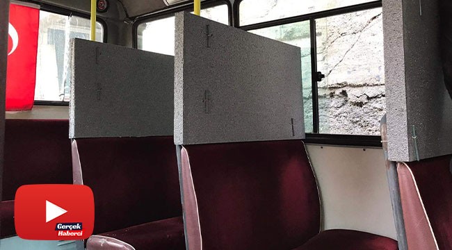 Yolcu minibüsünde korona virüse karşı bölmeli önlem
