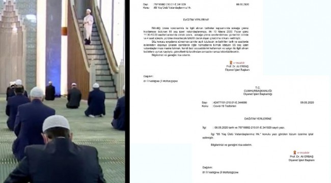 Diyanet, camileri 65 yaş üstüne önce açtı sonra tepkiler üzerine yine kapattı