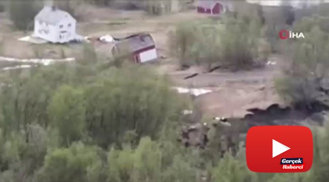 Norveç'te toprak kayması sırasında 8 ev sürüklenerek suya gömüldü