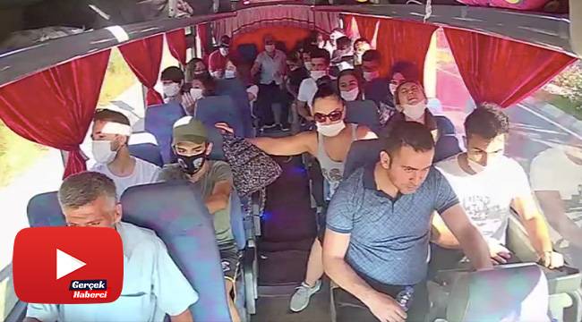 Otobüsün kırmızı ışıkta bekleyen araçları biçtiği o anlar kamerada