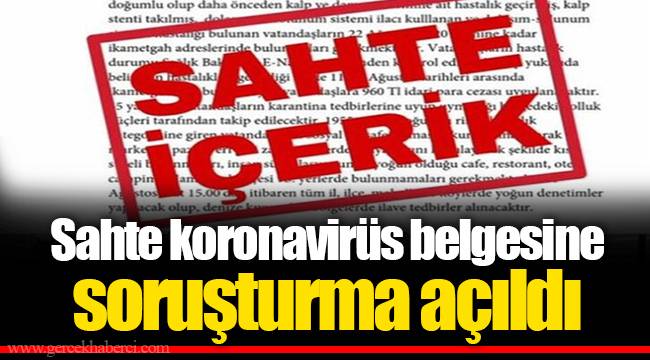 Sahte koronavirüs belgesine soruşturma açıldı