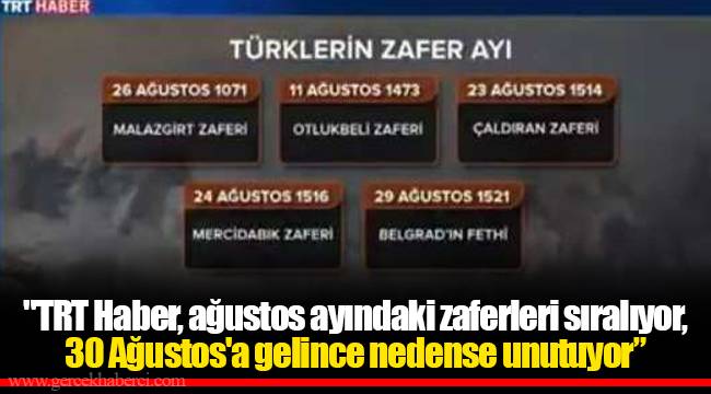 "TRT Haber, ağustos ayındaki zaferleri sıralıyor, 30 Ağustos'a gelince nedense unutuyor”