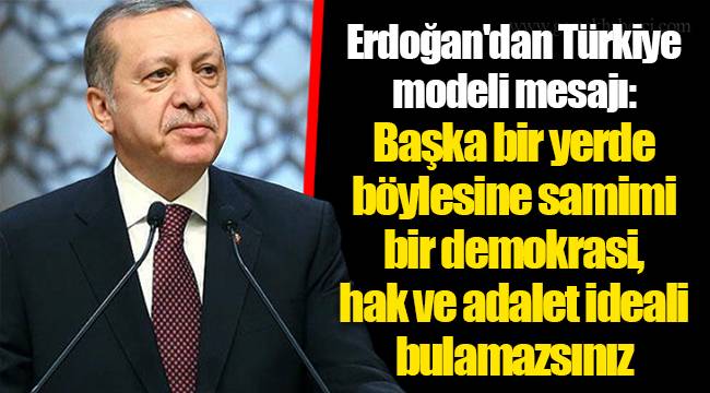 Erdoğan'dan Türkiye modeli mesajı: Başka bir yerde böylesine samimi bir demokrasi, hak ve adalet ideali bulamazsınız