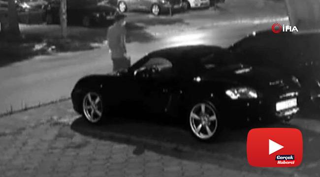 Lüks otomobillerin farlarının çalınması kamerada